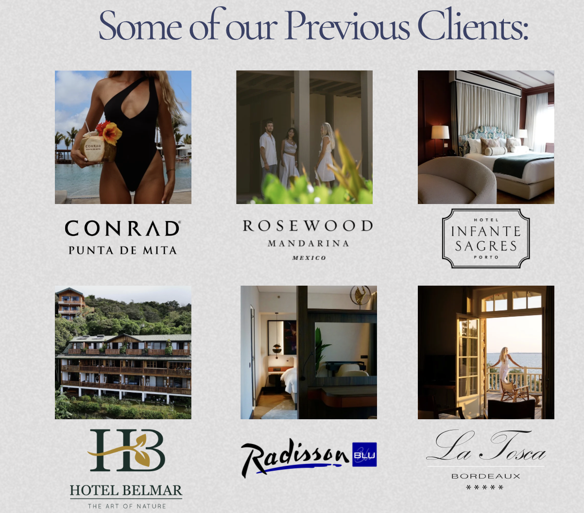Collage of previous hotel and brand clients